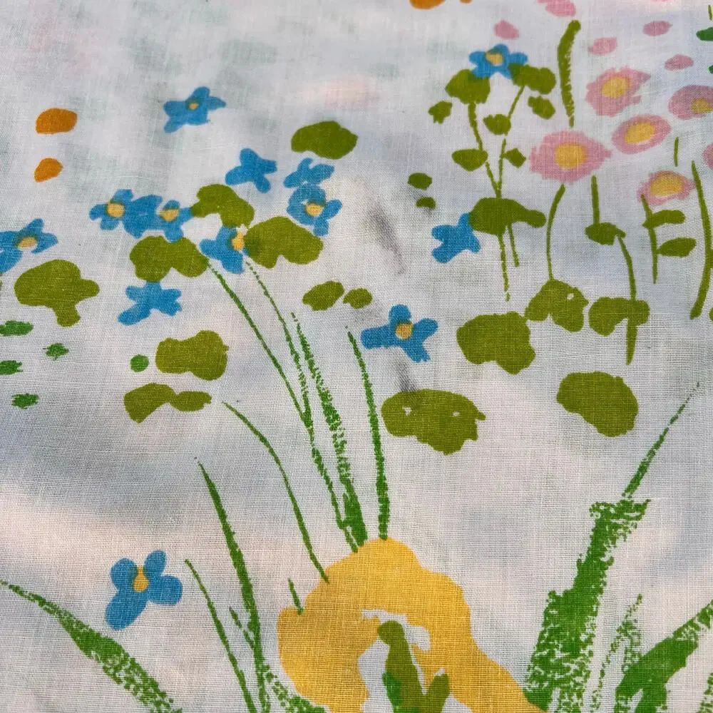 Vintage 70s Cottagecore Floral Butterfly Twin Fitted Sheet 1970s